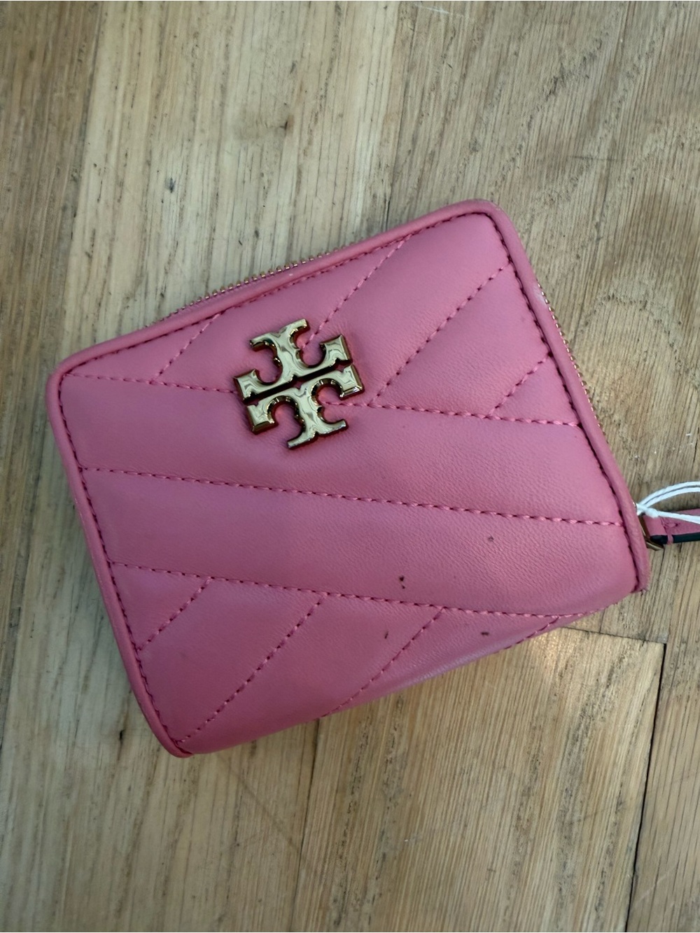 Tory Burch Pink Quilted Zip Wallet with Gold Logo